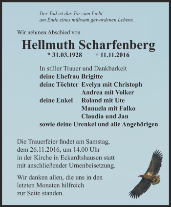 Traueranzeige von Hellmuth Scharfenberg von Thüringer Allgemeine, Thüringische Landeszeitung