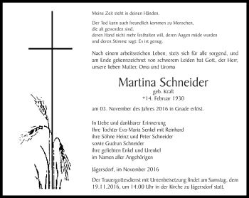 Traueranzeige von Martina Schneider von Ostthüringer Zeitung, Thüringische Landeszeitung