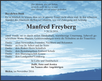 Traueranzeige von Manfred Freyberg von Thüringer Allgemeine