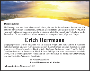 Traueranzeige von Erich Herrmann von Thüringer Allgemeine, Thüringische Landeszeitung