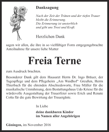 Traueranzeige von Freia Terne von Thüringer Allgemeine