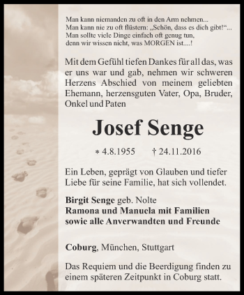 Traueranzeige von Josef Senge von Thüringer Allgemeine