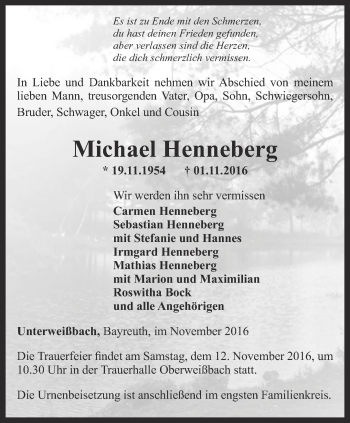 Traueranzeige von Michael Henneberg von Ostthüringer Zeitung