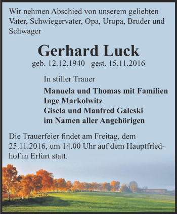 Traueranzeige von Gerhard Luck