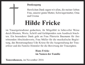 Traueranzeige von Hilde Fricke von Thüringer Allgemeine