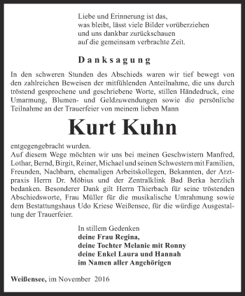 Traueranzeige von Kurt Kuhn von Thüringer Allgemeine