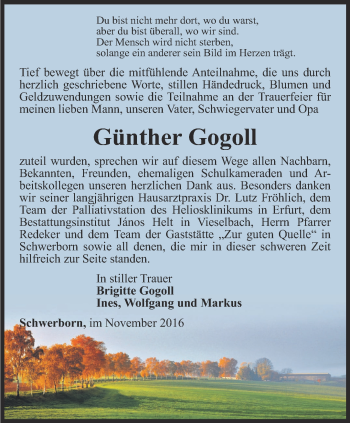 Traueranzeige von Günther Gogoll von Thüringer Allgemeine, Thüringische Landeszeitung