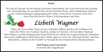 Traueranzeige von Lisbeth Wagner von Thüringer Allgemeine