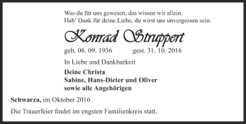 Traueranzeige von Konrad Struppert von Ostthüringer Zeitung