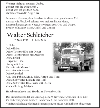 Traueranzeige von Walter Schleicher von Thüringer Allgemeine, Thüringische Landeszeitung