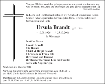 Traueranzeige von Ursula Brandt von Thüringer Allgemeine