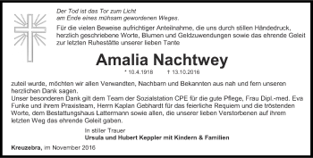 Traueranzeige von Amalia Nachtwey von Thüringer Allgemeine