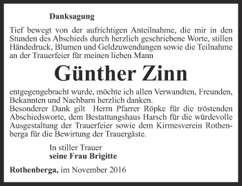 Traueranzeige von Günther Zinn von Thüringer Allgemeine