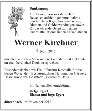 Traueranzeige von Werner Kirchner von Thüringer Allgemeine