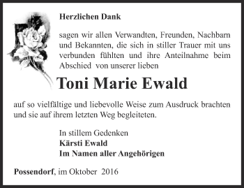 Traueranzeige von Toni Marie Ewald von Thüringer Allgemeine, Thüringische Landeszeitung