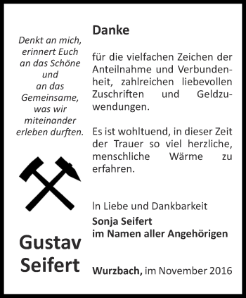 Traueranzeige von Gustav Seifert von Ostthüringer Zeitung