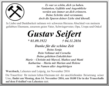 Traueranzeige von Gustav Seifert von Ostthüringer Zeitung