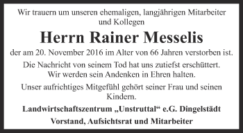 Traueranzeige von Rainer Messelis von Thüringer Allgemeine