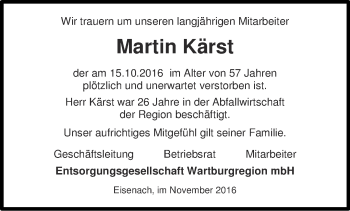 Traueranzeige von Martin Kärst von Thüringer Allgemeine, Thüringische Landeszeitung