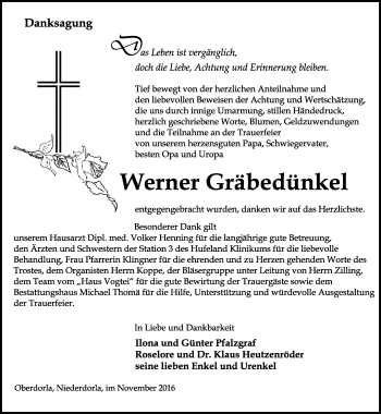 Traueranzeige von Werner Gräbedünkel von Thüringer Allgemeine, Thüringische Landeszeitung