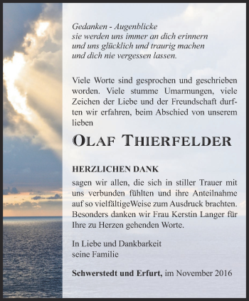 Traueranzeige von Olaf Thierfelder von Thüringer Allgemeine, Thüringische Landeszeitung