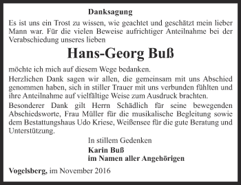 Traueranzeige von Hans-Georg Buß von Thüringer Allgemeine