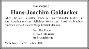 Traueranzeige von Hans-Joachim Goldacker von Thüringer Allgemeine, Thüringische Landeszeitung