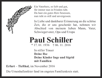 Traueranzeige von Paul Schiller