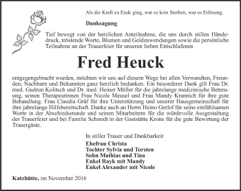 Traueranzeige von Fred Heuck von Ostthüringer Zeitung