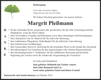 Traueranzeige von Margrit Pleßmann von Thüringer Allgemeine