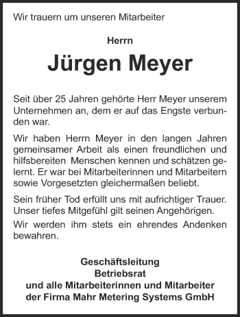Traueranzeige von Jürgen Meyer von Thüringer Allgemeine