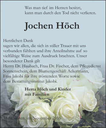 Traueranzeige von Jochen Höch von Thüringer Allgemeine, Thüringische Landeszeitung