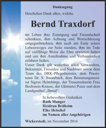 Traueranzeige von Bernd Traxdorf von Thüringer Allgemeine, Thüringische Landeszeitung