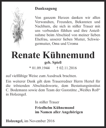 Traueranzeige von Renate Kühnemund von Thüringer Allgemeine