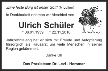Traueranzeige von Ulrich Schüler von Thüringer Allgemeine, Thüringische Landeszeitung