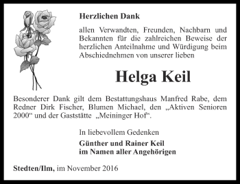 Traueranzeige von Helga Keil von Thüringer Allgemeine, Thüringische Landeszeitung