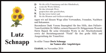 Traueranzeige von Lutz Schnapp von Ostthüringer Zeitung