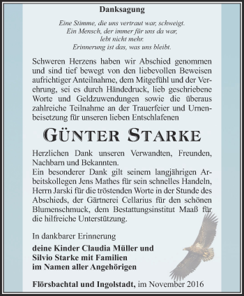 Traueranzeige von Günter Starke von Ostthüringer Zeitung