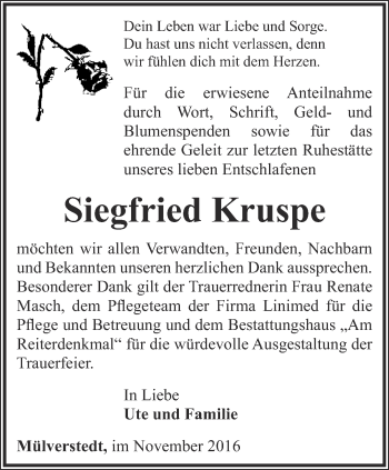 Traueranzeige von Siegfried Kruspe von Thüringer Allgemeine, Thüringische Landeszeitung