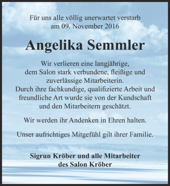Traueranzeige von Angelika Semmler von Thüringer Allgemeine, Thüringische Landeszeitung