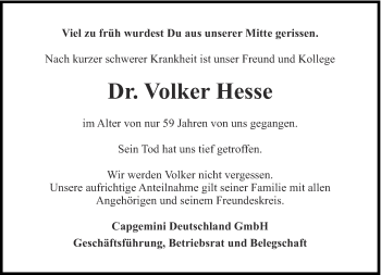 Traueranzeige von Volker Hesse von Thüringer Allgemeine