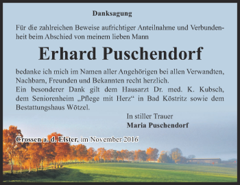 Traueranzeige von Erhard Puschendorf von Ostthüringer Zeitung