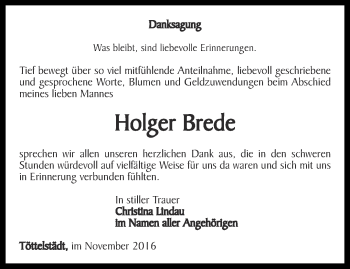 Traueranzeige von Holger Brede von Thüringer Allgemeine, Thüringische Landeszeitung