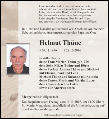 Traueranzeige von Helmut Thüne von Thüringer Allgemeine