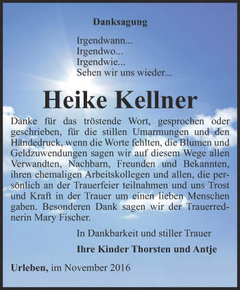 Traueranzeige von Heike Kellner von Thüringer Allgemeine, Thüringische Landeszeitung