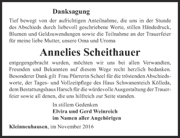 Traueranzeige von Annelies Scheithauer von Thüringer Allgemeine