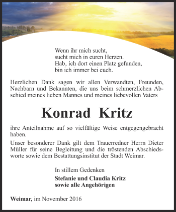 Traueranzeige von Konrad Kritz von Thüringer Allgemeine, Thüringische Landeszeitung