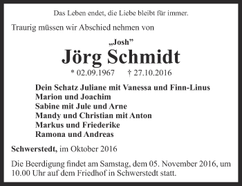 Traueranzeige von Jörg Schmidt von Thüringer Allgemeine, Thüringische Landeszeitung