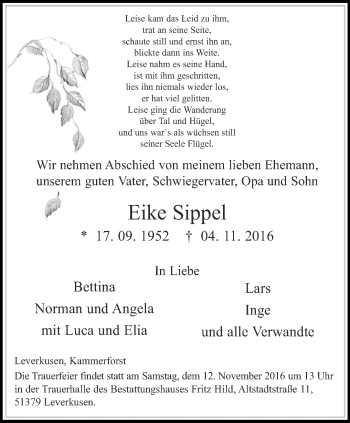 Traueranzeige von Eike Sippel von Thüringer Allgemeine, Thüringische Landeszeitung