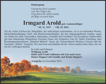 Traueranzeige von Irmgard Arold von Ostthüringer Zeitung